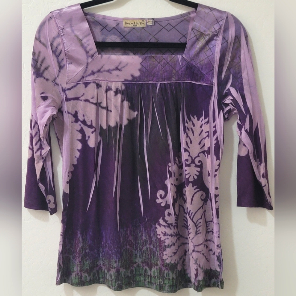 Vtg 90s/Y2k Live And Let Live Petite Floral Squared Neck 3/4 Sleeve Blouse